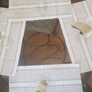 5 piece glass table w/storage w/ 4 metal chairs